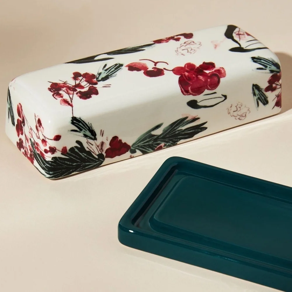 NWT Anthropologie Holly and Pear Butter Dish Christmas